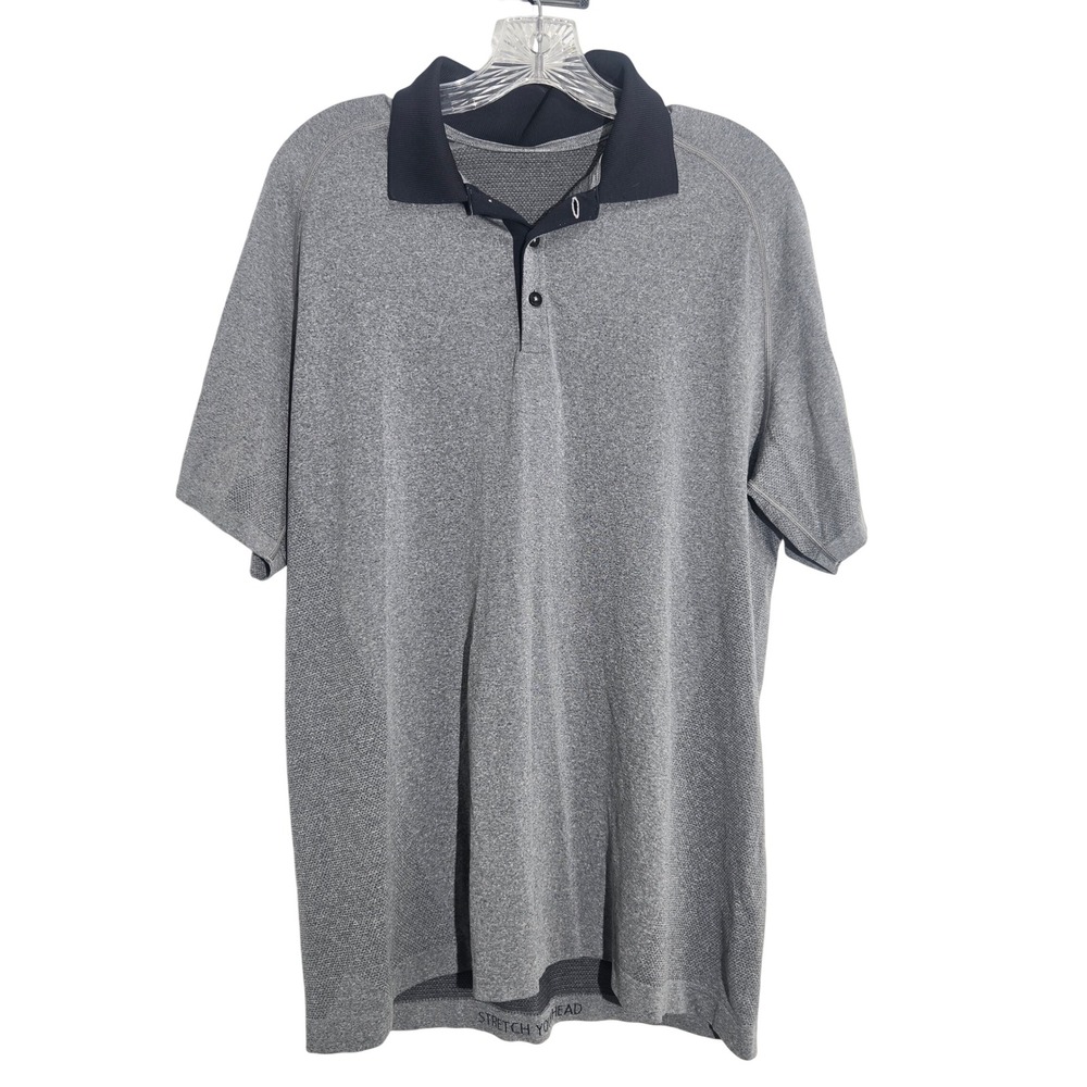 Lululemon XL Metal Vent Tech Polo Shirt Mens Grey Navy Seamless Short‎ Sleeve